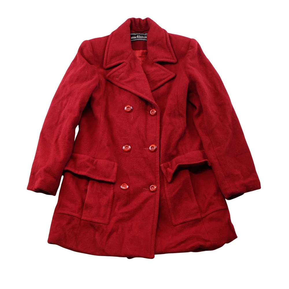Mackintosh Womens 8 Pea Coat Red Pure Wool Double Breasted Vintage ILGWU USA